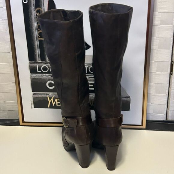 Vintage Brown soft leather studded high boots Size 7 - Picture 4 of 9